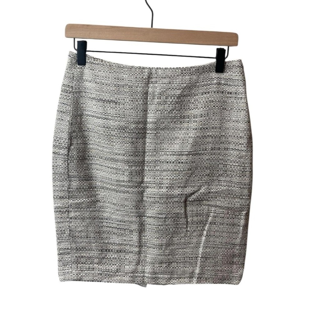 Ann Taylor Skirt Womens 2P Gray White Tweed Texture Lined Back Slit Career Linen